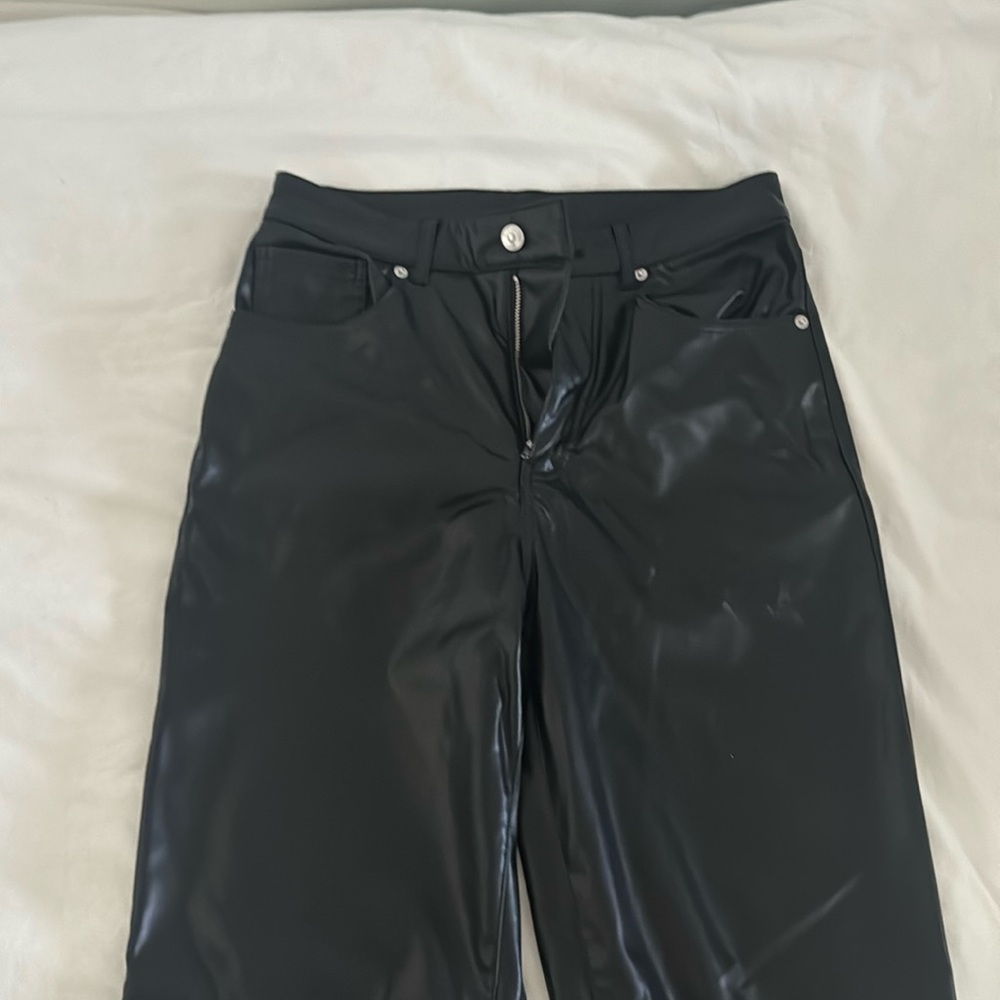 Black leather high waisted jeans